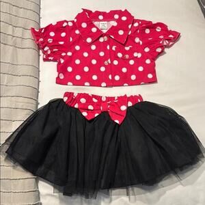 SHEIN hot pink Polka Dot and Black Tulle Kids Matching Set